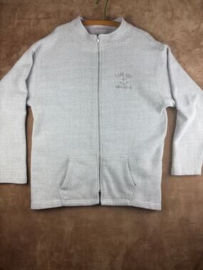 Vintage Cape Cod Full Zip Sweatshirt Jacket Gray Knit Mock Neck Nautical 2XL